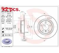 X2 PCS REAR BRAKE DISC PAIR L&R 08.D180.11 BREMBO I