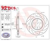 X2 PCS REAR BRAKE DISC PAIR L&R 09.B040.1X BREMBO I