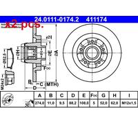 X2 PCS REAR BRAKE DISC PAIR L&R 24.0111-0174.2 ATE I