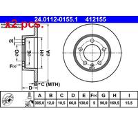 X2 PCS REAR BRAKE DISC PAIR L&R 24.0112-0155.1 ATE I