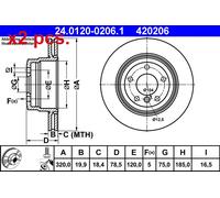 X2 PCS REAR BRAKE DISC PAIR L&R 24.0120-0206.1 ATE I