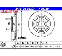 X2 PCS REAR BRAKE DISC PAIR L&R 24.0120-0239.1 ATE I
