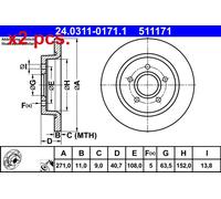 X2 PCS REAR BRAKE DISC PAIR L&R 24.0311-0171.1 ATE I