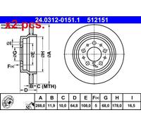 X2 PCS REAR BRAKE DISC PAIR L&R 24.0312-0151.1 ATE I