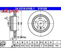 X2 PCS REAR BRAKE DISC PAIR L&R 24.0319-0108.1 ATE I