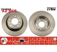 X2 PCS REAR BRAKE DISC PAIR L&R DF4069 TRW I