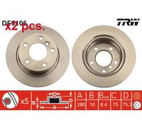 X2 PCS REAR BRAKE DISC PAIR L&R DF6106 TRW I