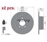 X2 PCS REAR BRAKE DISC ROTORS SET L&R SIDES 92261003 TEXTAR I