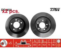 X2 PCS REAR BRAKE DISC ROTORS SET L&R SIDES DF4450 TRW I