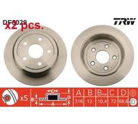 X2 PCS REAR BRAKE DISC ROTORS SET L&R SIDES DF6029 TRW I