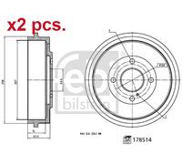 X2 PCS REAR BRAKING DRUM BRAKE DRUM X2 PCS SET 178514 FEBI BILSTEIN I