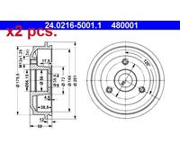 X2 PCS REAR BRAKING DRUM BRAKE DRUM X2 PCS SET 24.0216-5001.1 ATE I
