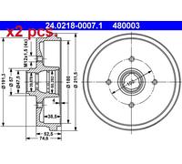 X2 PCS REAR BRAKING DRUM BRAKE DRUM X2 PCS SET 24.0218-0007.1 ATE I