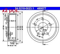 X2 PCS REAR BRAKING DRUM BRAKE DRUM X2 PCS SET 24.0218-0023.1 ATE I