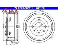 X2 PCS REAR BRAKING DRUM BRAKE DRUM X2 PCS SET 24.0220-0032.1 ATE I
