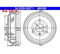 X2 PCS REAR BRAKING DRUM BRAKE DRUM X2 PCS SET 24.0220-3027.1 ATE I