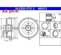 X2 PCS REAR BRAKING DRUM BRAKE DRUM X2 PCS SET 24.0220-3721.2 ATE I