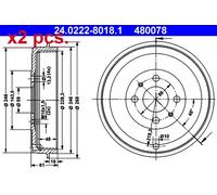 X2 PCS REAR BRAKING DRUM BRAKE DRUM X2 PCS SET 24.0222-8018.1 ATE I