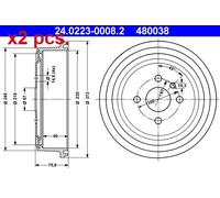 X2 PCS REAR BRAKING DRUM BRAKE DRUM X2 PCS SET 24.0223-0008.2 ATE I