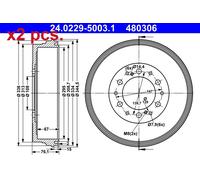 X2 PCS REAR BRAKING DRUM BRAKE DRUM X2 PCS SET 24.0229-5003.1 ATE I