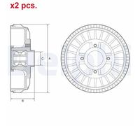 X2 PCS REAR BRAKING DRUM BRAKE DRUM X2 PCS SET BFR621 DELPHI I