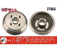 X2 PCS REAR BRAKING DRUM BRAKE DRUM X2 PCS SET DB4308 TRW I