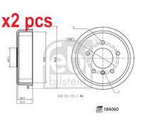 X2 PCS REAR LEFT AND RIGHT BRAKE DRUM 184060