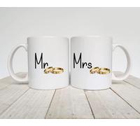 x2 Printed Mr & Mrs Cups Wedding Engagement Ceramic Novelty Mug Funny Gift Coffee Tea 1