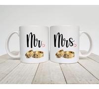 x2 Printed Mr & Mrs Cups Wedding Engagement Ceramic Novelty Mug Funny Gift Coffee Tea 6