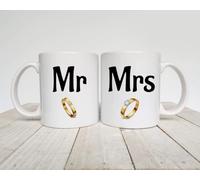 x2 Printed Mr & Mrs Cups Wedding Engagement Ceramic Novelty Mug Funny Gift Coffee Tea 8