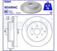 x2 Rear Brake Disc BG4994C Fits Mercedes-Benz Nissan X-Class Navara Vented