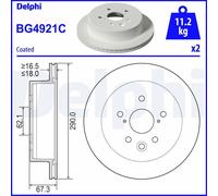 x2 Rear Brake Disc Delphi BG4921C Fits Lexus IS Vented Outer Ø 290mm