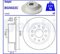 x2 Rear Brake Disc Delphi BG5022C Fits Skoda Octavia Braking System Solid Coated