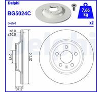 x2 Rear Brake Disc Delphi BG5024C Fits Audi VW A1 Polo Solid Coated