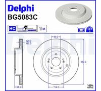 Delphi Brake Disc DELPHI BG5083C Rear 340mm diameter Fits Genesis G70 Kia Stinger 2x
