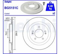 x2 Rear Brake Disc Delphi BG5151C Fits Hyundai Kia Ioniq Niro Solid