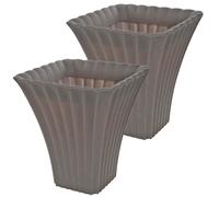 (x2, Taupe ) Tall Square Flower Plant Pot Garden Planter