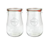 X2 WECK 738 1750ml Tulip Storage Jars Including Glass Lids, Seals & Clamps for Sourdough, Preserving, Canning, Yoghurt, Kimchi, Jam