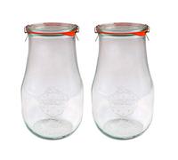 X2 WECK 739 2700ml Tulip Storage Jars Including Glass Lids, Seals & Clamps for Sourdough, Preserving, Canning, Yoghurt, Kimchi, Jam