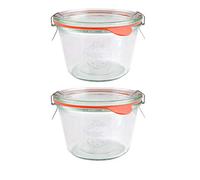X2 WECK 741 370ml Wide Mouthed Storage Jar Including Glass Lid, Seal & Clamps for Sourdough, Preserving, Canning, Yoghurt, Kimchi, Jam