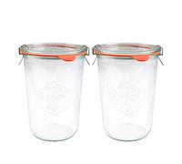 X2 WECK 743 850ml Wide Mouthed Storage Jars Including Glass Lids, Seals & Clamps For Sourdough, Preserving, Canning, Yoghurt, Kimchi, Jam