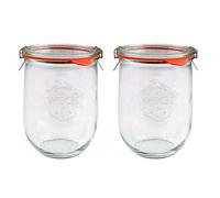 X2 WECK 745 1062ml Tulip Storage Jars Including Glass Lids, Seals & Clamps for Sourdough, Preserving, Canning, Yoghurt, Kimchi, Jam