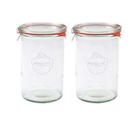X2 WECK 782 1000ml Wide Mouthed Storage Jars Including Glass Lids, Seals & Clamps for Sourdough, Preserving, Canning, Yoghurt, Kimchi, Jam