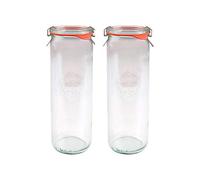 X2 WECK 905 600ml Cylindrical Storage Jars Including Glass Lids, Seals & Clamps for Sourdough, Preserving, Canning, Yoghurt, Kimchi, Jam