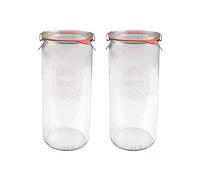 X2 WECK 908 1040ml Cylindrical Storage Jars Including Glass Lids, Seals & Clamps for Sourdough, Preserving, Canning, Yoghurt, Kimchi, Jam