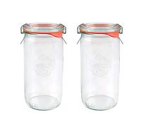 X2 WECK 975 340ml Cylindrical Storage Jars Including Glass Lids, Seals & Clamps for Sourdough, Preserving, Canning, Yoghurt, Kimchi, Jam