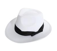 X24 ADULTS WHITE TRILBY HAT FANCY DRESS ACCESSORY - WHITE GANGSTER HAT WITH BLACK BOW