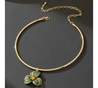 (X2805- Green collar) Korean-style simple and niche design oil-dripping flower earrings necklace forest-themed vacation style jewelry set