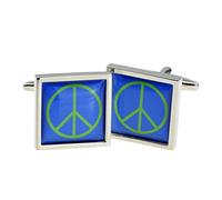 X2BOCSB009 - Blue & Green Ban The Bomb Peace Sign Cufflinks
