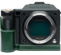 X2D II 100C Camera Case, BMAOLLONGB Handmade Genuine Real Leather Half Camera Case Bag Cover for Hasselblad X2D II 100C Camera Bottom Opening Version + Hand Strap (Green)